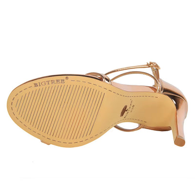 Women Fetish 8Cm 11Cm High Heels Summer Mid Low Heels Champagne Gold Sandals Roman Pumps Lady Gladiators Stiletto Stripper Shoes
