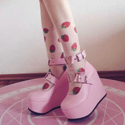 Female Lolita Cute Women Pumps Platform Wedges High Heels Pumps Sweet Gothic Cosplay Shoes Woman Cosplay Dress Shoes