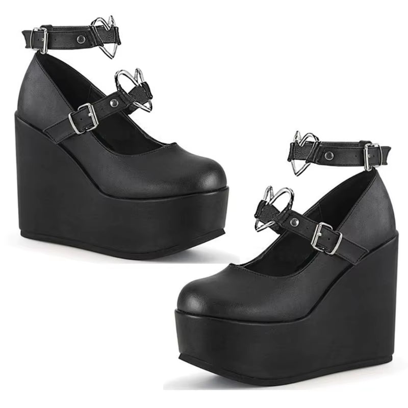 Female Lolita Cute Women Pumps Platform Wedges High Heels Pumps Sweet Gothic Cosplay Shoes Woman Cosplay Dress Shoes