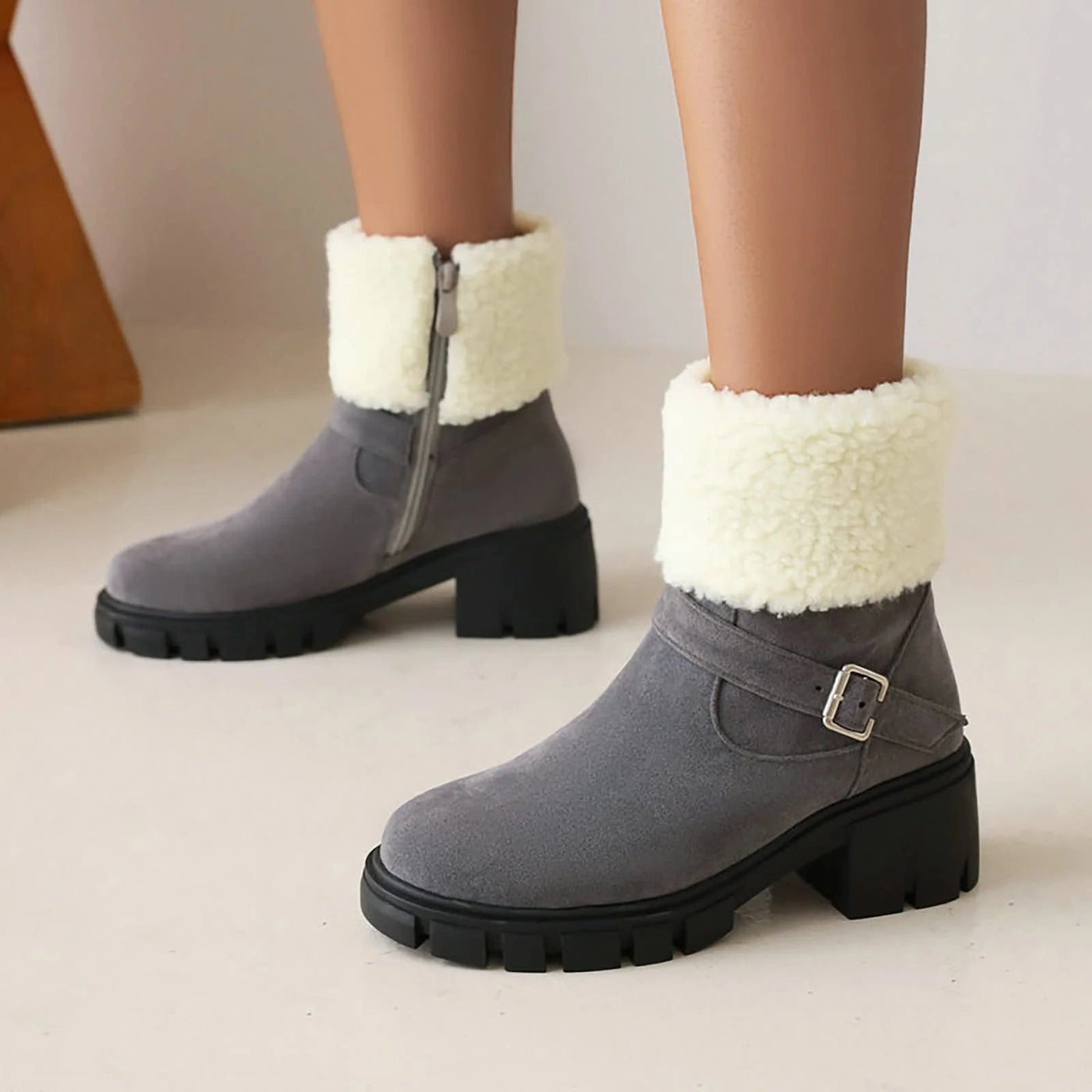 Fall Boots for Women 2023 Heels Mid Heel Rubber Slip-On Ankle Boots Gray 43(US:9.5)