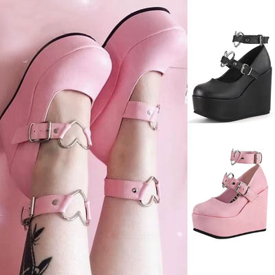 Female Lolita Cute Women Pumps Platform Wedges High Heels Pumps Sweet Gothic Cosplay Shoes Woman Cosplay Dress Shoes