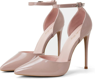 High Heels, Women Pumps D'Orsay Ankle Strap Pointed Toe Stiletto Heels Rhinestone Party Wedding Shoes