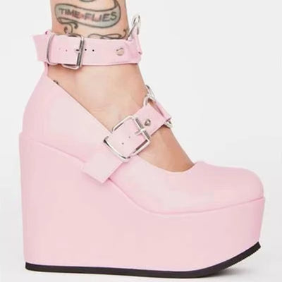 Female Lolita Cute Women Pumps Platform Wedges High Heels Pumps Sweet Gothic Cosplay Shoes Woman Cosplay Dress Shoes