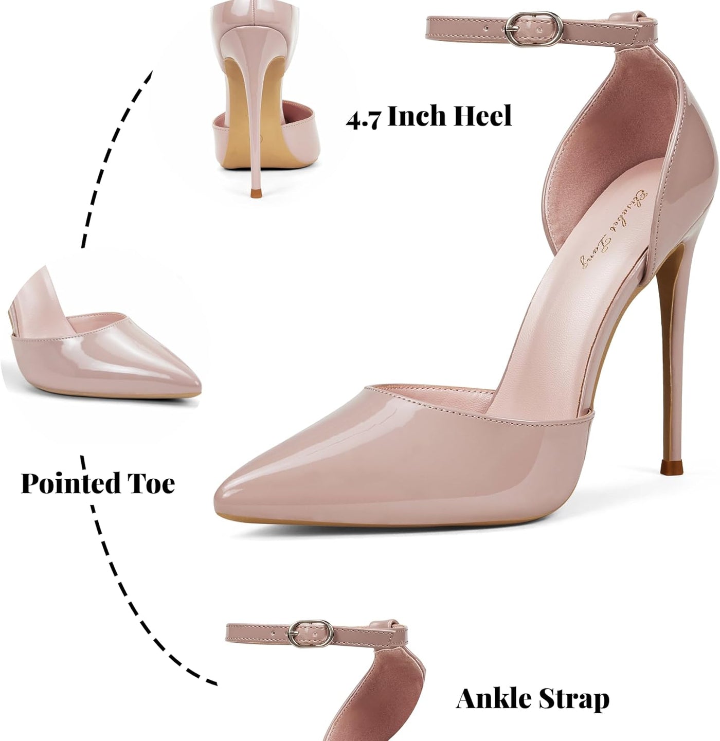 High Heels, Women Pumps D'Orsay Ankle Strap Pointed Toe Stiletto Heels Rhinestone Party Wedding Shoes